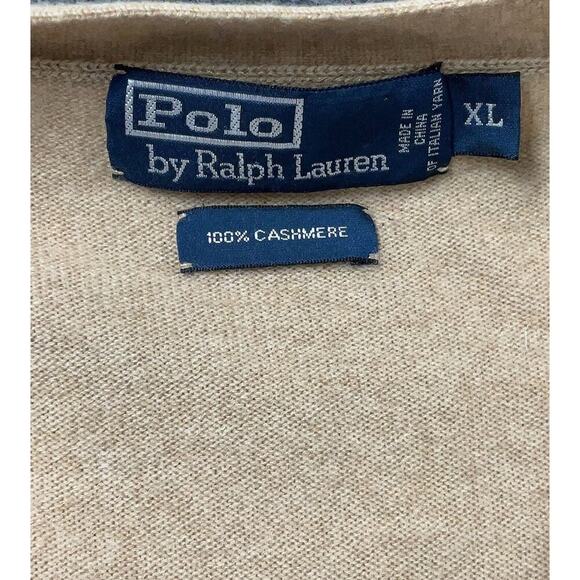 Men’s Polo Ralph Lauren Cashmere Cardigan Sweater XL Tan Beige Mens Button Up - Picture 3 of 3